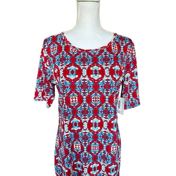Lularoe Dress Women's Sz XL 'Julia' Red Floral Geometric Dress Short Sleeve NEW - Picture 3 of 12